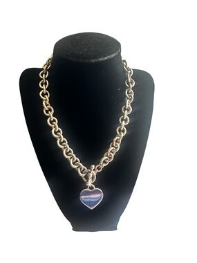 Silver  Chunky Chain Necklace with Heart Pendant - Women